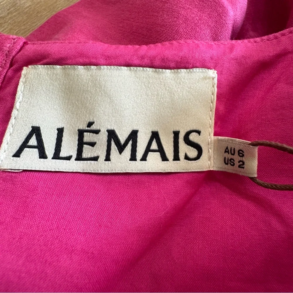 Alemais Pink Ruffle Blouse Cropped Half‎ Sleeve Size 2 Silk Cotton New Fuchsia